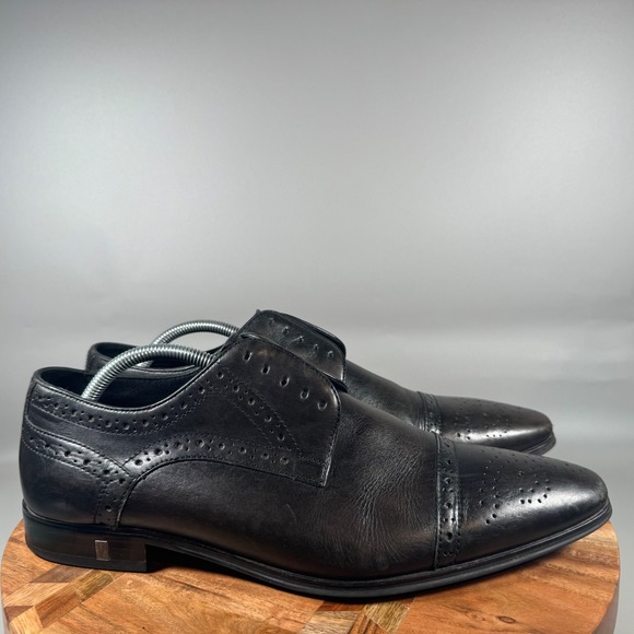 Versace Collection Men Black‎ Leather Cap Toe Oxford Dress Shoes Size 44 10